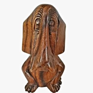 VTG MCM Hand Carved Monkey Pod Wood Basset Hound Droopy Dog Figurine